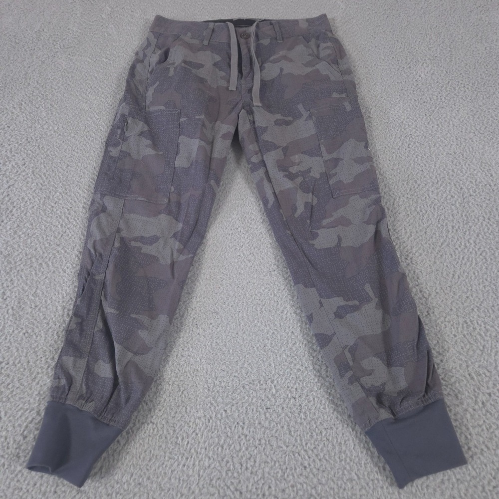Prana Pants Womens 2 Gray Camo Jogger Sky Canyon Cargo Hiking Drawstring Stretch